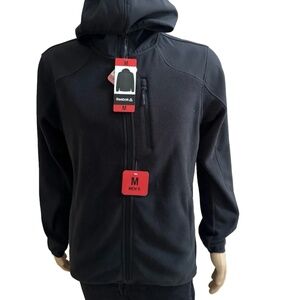Reebok Mens Hybrid Softshell Fleece Jacket Hoodie Black YKK Zip Medium M
